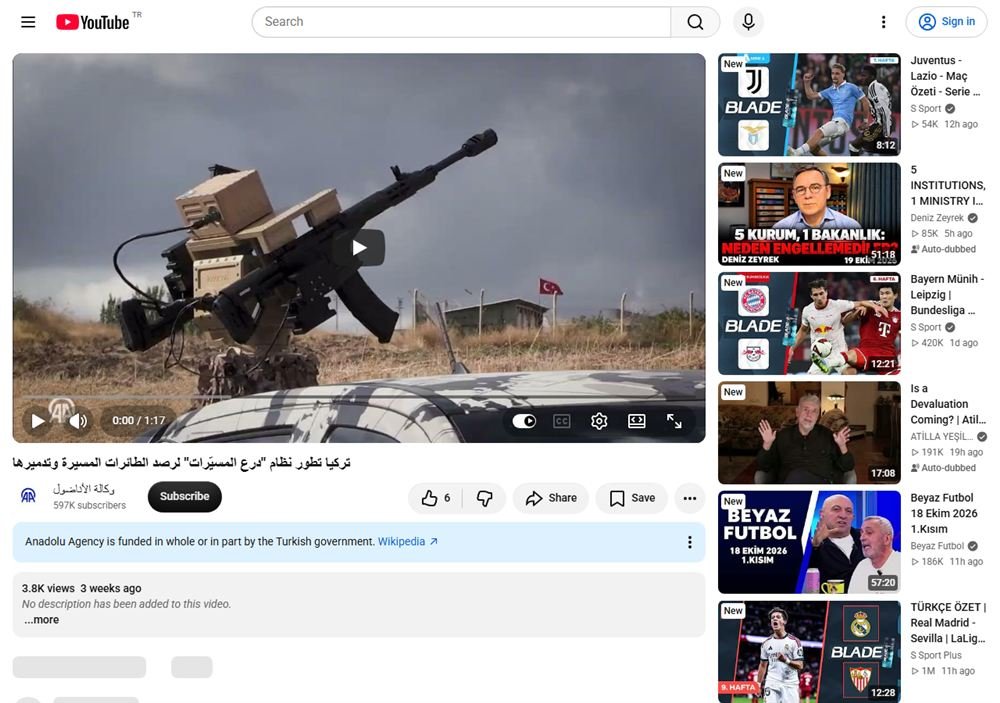 Anadolu Ajansı Arapça (YouTube)